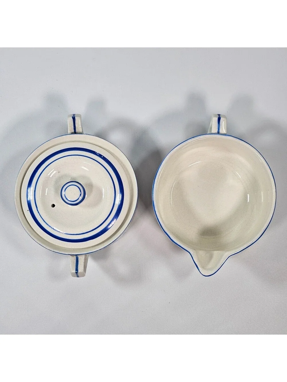 Vintage Sunnyside Japan Sugar Creamer Set Picket Fence Floral Blue White Ceramic